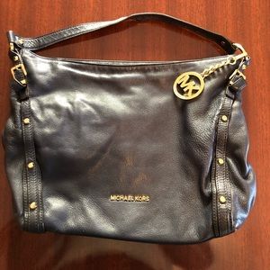 Michael Kors medium navy leather shoulder bag.